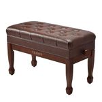 FILISITE Adjustable Duet Piano Bench with Storage, Heavy Duty Solid Wood Double Piano Stool Keyboard Bench Seat with PU Leather Padded Cushion (Wood)