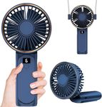 Portable Hand Fan, Mini Rechargeable Small Fan, 4000mAh Long-Lasting Battery Fan, 180° Foldable Table Fan, 6-Speed Quiet Fan with LCD Display, Lanyard Neck Fan for Travel, Makeup, Office, Home (Blue)