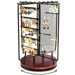 ProCase Jewellery Organiser Stand Earring Holder with 28 Necklace Hooks, 360 Rotating Necklace Holder Earrings Storage Rack Jewelry Tower Bracelet Holder, Holds More than 100 Pairs Earrings -Black