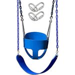 REZNOR High Back Full Swings Seats & Bucket Swing Heavy Duty with 2 Meter Chain,Playground Swing Set Accessories Replacement, 4 Oval Shape Stainless Steel Screw Link Snap Hooks for Kids Adults, Blue