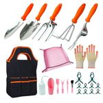 Fusihwa Garden Tools Set 24 Piece, Succulent Tools Set Included, Heavy duty stainless steel gardening tools for gardening,with Ergonomic Handle, with Storage Tote Bag, Ideal Gardening Gifts for Women