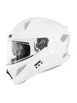 HEADFOX N2F Sharp Smart Bluetooth Full Face Helmet for Man & Women for Bike with Dual Visor, Aircraft Light, Noise Cancellation, Voice Assistance & GPS (Glossy White, M-58 CM)