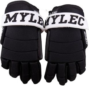 MyLec MK5 Hockey Gloves, Hook Closure for Perfect Fit, 3-Roll Design, Nylon Hockey Stuff with Tough Leather Palm, Lightweight, Durable & Breathable Lacrosse Gloves, EVA Foam(11",Black/White)