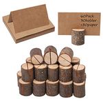 30 Set Rustic Real Wood Base,Place Card Holders with Wooden Bark Table Card Holder Picture Memo Note Photo Clip Holder for Wedding Xmas Party Home Office Decoration