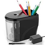 Electric Pencil Sharpener Heavy-Duty Helical Blade Sharpener with Adapter/Battery Operated for No.2/ (6-8mm) Pencils with Auto Stop & Cleaning Brush in School/Classroom/Office (Black)