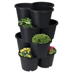 GEEZY Set of 4 Black Stackable Trio Strawberry Planter Pot Vegetables Potatoes, Tomatoes, Flowers, Fruits Garden Patio Outdoor Self Watering Vertical Flower Pot