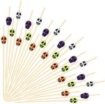 Boao 200 Pieces Halloween Skull Picks 4.7 Inch Skull Toothpicks Cocktail Picks Fruit Sticks Sandwich Appetizer Bamboo Skewers for Christmas Birthday Party Decorations (Green, White, Purple, Orange)