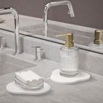 Navaris Diatomaceous Earth Tray Small Set - Trays for Kitchen Soap Bathroom Sink - Water Absorbent Diatomite Pads - Stone Coaster Quick Dry - White