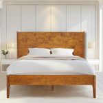 Acacia Haven Wooden Bed Frame, 100% Solid Wood Platform Bed with Headboard, All Mattress Support & No Box Spring Needed, Effortless Assembly, 800 lbs Capacity (Caramel, Queen)