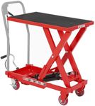 Heavy Duty Hydraulic Lift Table Cart 500LB Capacity, Single Scissor Lift Table with 28.5'' Lifting Height, Non-Slip Platform & Locking Wheels for Garage, Warehouse, Workshop, Red
