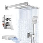 KES Shower System with Waterfall Tub Spout, Pressure Balance 3-Function Shower Faucet Set with 9 Inch Rain Shower Head Square Handheld Showerhead, Chrome, XB6315S9-CH