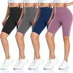 DHSO 4 Pack Biker Shorts for Women-8" High Waist Soft Summer Womens Shorts Spandex Workout Shorts for Running Athletics(4 Pack Black,Dark Gray,Navy,Pink, L/XL)