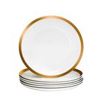 FAVA Bone China White Gold Rim Flat Dessert Plates Set, 8 inch, Set of 6, 6 Piece White Dessert Plate Set, Serving Dish Set, Oven, and Dishwasher Safe, Scratch Resistant, Dinnerware Party Plates