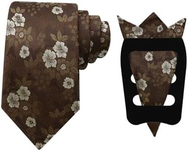 Mantieqingway Floral Tie Sets for Men Classic Flower Tie and Handkerchief with Pocket Square Holder for Dinner Wedding