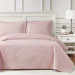 Hansleep Pink Quilt California King Size - Damask Ultrasonic Summer Bedspread California King, Soft Lightweight Coverlet Bedding Set, 3 Pieces (1 Quilt, 2 Pillow Shams)