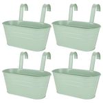 APACALI 4 PCS Metal Hanging Flower Pots, 27cm Over Fence Planters, Balcony Planters for Railing, Fence Hanging Planters with Detachable Hooks, Hanging Plant Pots Outdoor for Fence, Garden, Home, Green