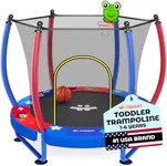 Happin® 55” Upgraded Toddler Trampoline Indoor & Outdoor Playset Ages 1-6, 5FT Kids Trampoline, Ultra Safe Mini Trampoline for Kids with Safety Enclosure Net, Gifts for Birthday with Basketball Hoop