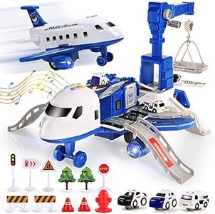 CUTE STONE Transport Cargo Airplane Toy with Music and Light, Toy Airplane Car Toy Play Set with Vehicle Car Toy, Contruction Toy Accessories, for 3+ Years Old Boys & Girls