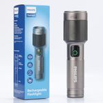 PHILIPS 4500mAh LED Torch Light, 2000LM Flashlight with Telescopic Zoomable, 680M Coverage, 60W High Power Rechargeable Handheld Flash Light for Indoor, Camping, Exploration, Emergency Lighting