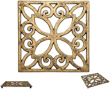 Comfify Decorative Cast Iron Trivet for Kitchen Or Dining Table | Square with Vintage Pattern - 6.5 x 6.5 | with Rubber Pegs/Feet - Recycled Metal | Vintage, Rustic Design | Gold with Black