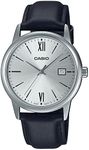 Casio MTP-V002L-7B3UDF Wrist Watch, Black Leather Band/Silver face