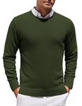 COOFANDY Men's Crewneck Sweaters Knit Dress Sweater Casual Pullover Sweater with Ribbing Edge Dark Army Green