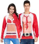 Ahegao Mens Ugly Christmas Sweater Novelty Muscle Design Round Neck Shirt Jackets Unique Fake 2 Pieces Graphics for Bro Guys Plus Size Pullover Sweatshirt Red XXXL 3XL