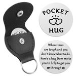 Mabor Pocket Hug Token A Little Pocket Hug Coin Holder Keychain with Leather Case Stainless Steel Double Sided Coin Thoughtful Gifts for Cancer Patients Must Have Hug Gifts for Men Women