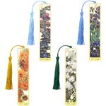 Uideyvi Oil Painting Flower Set of 4 Metal Bookmarks with Chain，Perfect Gift for Art Lovers and Bookworms Metal Bookmarks for Women