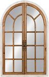 Kate and Laurel Boldmere Large Traditional Wood Windowpane Arch Mirror, 28x44, Rustic Brown and White