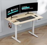 JIN OFFICE Electric Height Adjustable Desk| 80 Kg Wt. Cap, 2 Year Warranty| with Headphone Hook & Cup Holder| Optional Stability Cross bar (One Piece Light Maple Top 1100 by 600mm)