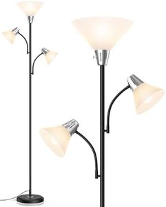 LEPOWER Floor Lamp, Living Room Floor Lamp LED, 9 W LED Floor Lamp with 5 W Adjustable Reading Light, Modern Bright Floor Lamp with 3 Interchangeable 3000 K Energy-Saving Bulbs, Black Uplighter