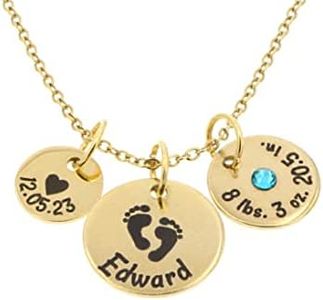 Personalized New Baby Stats - Choose Name, Date, Weight, Birthstone Crystal - Engraved 12 15MM Discs - Mom Congrats Gift - DBB DGR-101215MM