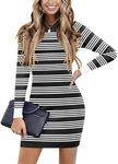 Beyove Womens Sweater Dress Long Sleeve Knit Bodycon Dress Fashion 2023 Slim Fit Stretch Mini Dress XS-XXL Black White Stripe