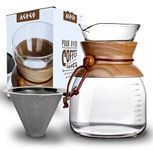 AGOGO Pour Over Glass Coffee Maker Dripper with 304 Stainless Steel Filters Carafe High Capacity 10 Cup