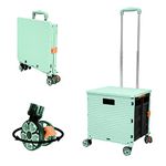 Foldable Utility Cart Folding Portable Rolling Crate Handcart with Durable Heavy Duty Plastic Telescoping Handle Collapsible 4 Rotate Wheels for Travel Shopping Moving Luggage Office Use (Green)