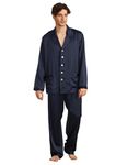 LilySilk 100% Pure Silk Pyjamas Set for Men Long Sleepwear Pyjamas 19 MM Mulberry Silk Lightweight Male Pjs-for Gifts Or Treat Yourself (Navy Blue, L)