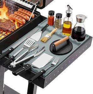 Silicone Grill Mat for Blackstone - BBQ Griddle Tools Side Mat with Drip Pad, Griddle Tools Mat for Outdoor Kitchen Countertop, BBQ Grill Accessories Gifts for Men (Gray)