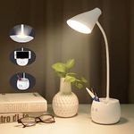 SaleOn Touch LED Desk Lamp, Rechargeable Study Lamp with Stationary and Phone Holder, Table Lamp with USB Charging, Dimmable Lamp with Eye Care, Flexible Gooseneck Lamp With Nightlight, White