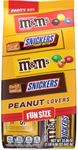 M&M'S Peanut Fun Size Milk Chocolate Candy, M&M'S Peanut Butter Fun Size Milk Chocolate Candy, SNICKERS Original Fun Size Milk Chocolate Bars, & SNICKERS Crunchy Peanut Butter Mini Milk Chocolate Bars Trick Or Treat Halloween Candy Bulk Variety Assortment, 22.66 Oz