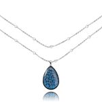 Handmade Long Adjustable Ball Chain Necklace with Teardrop Pendant for Women (Blue Dark Silver)