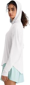 G4Free UV Hoodie Women Long Sleeve UPF 50+ Shirts Sun Protection Loose Fit Hiking Tops with Thumbholes Stretchy Breathable(White,S)