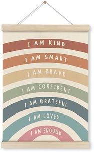 HRQKO I Am Kind Smart Inspirational Poster Hanger Frame, Boho Rainbow Wall Art with Wooden Frames, Positive Affirmation Hanging Banner Decor for Nursery Toddler Room, Mental Health Decor, 12x16 inch