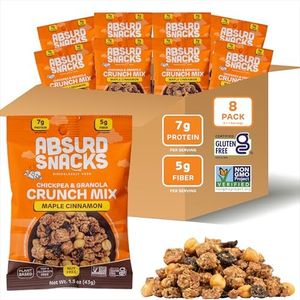 Absurd Snacks Chickpea & Granola Crunch Mix, Nut-Free, Gluten-Free, Plant-Based, Good Source of Protein & Fiber, Top-9 Allergen Free Snack Mix - 8-Pack (1.5 ounce, 8 servings) (8 Pack, Maple Cinnamon)