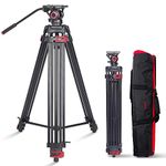 miliboo 75 Inches Video Tripod with Fluid Head,Aluminum Heavy Duty Tripod for Camera,Camera Tripod for Heavy Duty,Quick Release Plate and Ground Spreader for DSLR, Camcorder, Cameras (MTT602A)