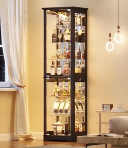 LVSOMT 71" Tall Bar Cabinet with RGB Lights, 7-Tier Storage Shelves, Black
