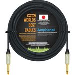 WORLDS BEST CABLES 5 Meter - Guitar Bass Instrument Cable CUSTOM MADE using Mogami 2524 wire and Amphenol QM2P-AU ¼ Inch Straight (6.35mm) Gold TS Connectors