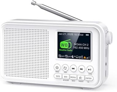 OnLyee Portable Radio FM with Bluetooth, NOAA Weather Alert & 2.4" Color Display for Home, 8W Clear Sound, 3000mAh Rechargeable Battery, Sleep Timer, MicroSD Playback, Headphone Jack, White