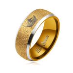 Tobestu Gold Plated Stainless Steel Frosted Crown Couple Rings - His Queen Ring Romantic Valentine's Day Birthday Christmas Gift for Her (Size 7) YA4406