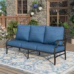 MIXPATIO Patio Couch Metal 3-Seat Outdoor Sofa Deep Seating Outdoor Furniture Peacock Blue Cushion for Front Porch, Deck, Balcony, Backyard, Sunroom